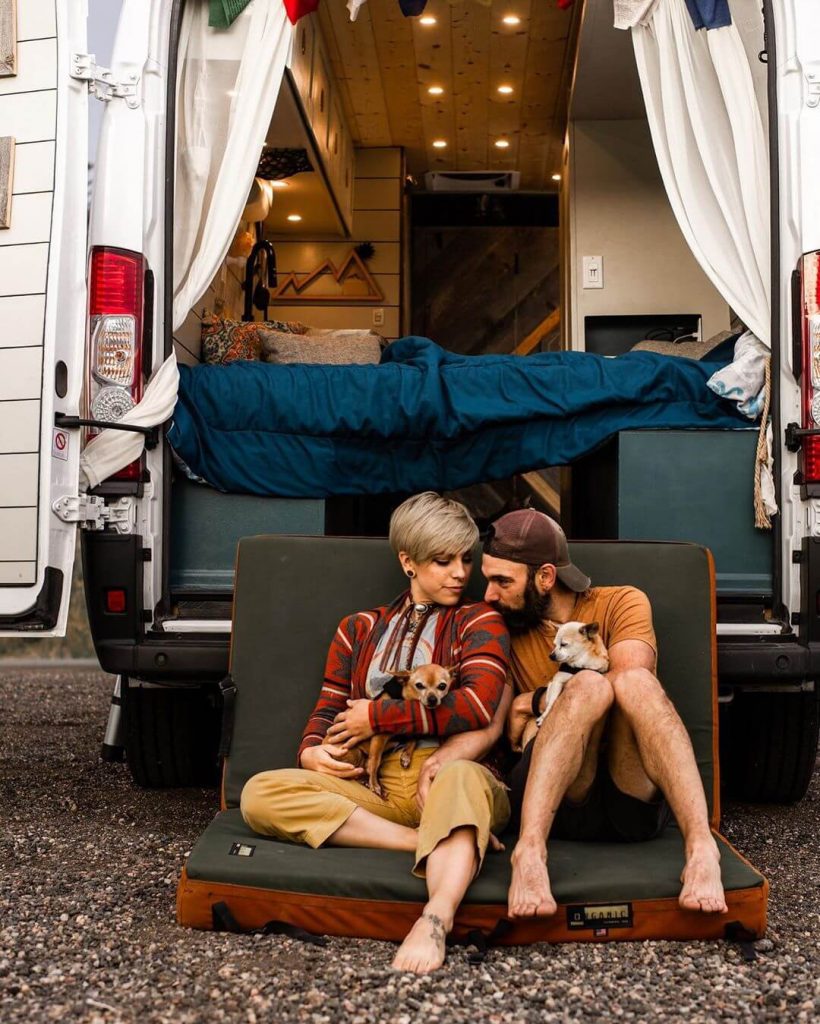 custom built murphy bed design in a camper van conversion for van life