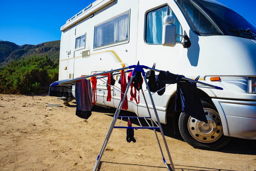 Clothes hanging to dry outdoor while RVing