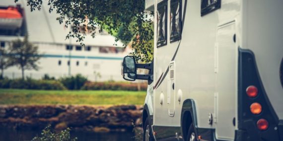 Parked RV Motorhome at a Campsite